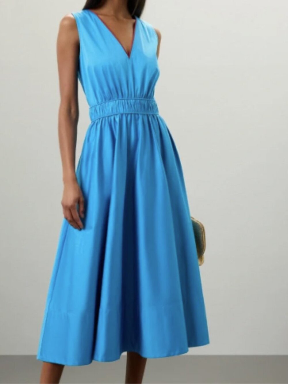 Roksanda Collective Vibrant Blue Red Trim V-neck Sleeveless Flare Midi Dress 8